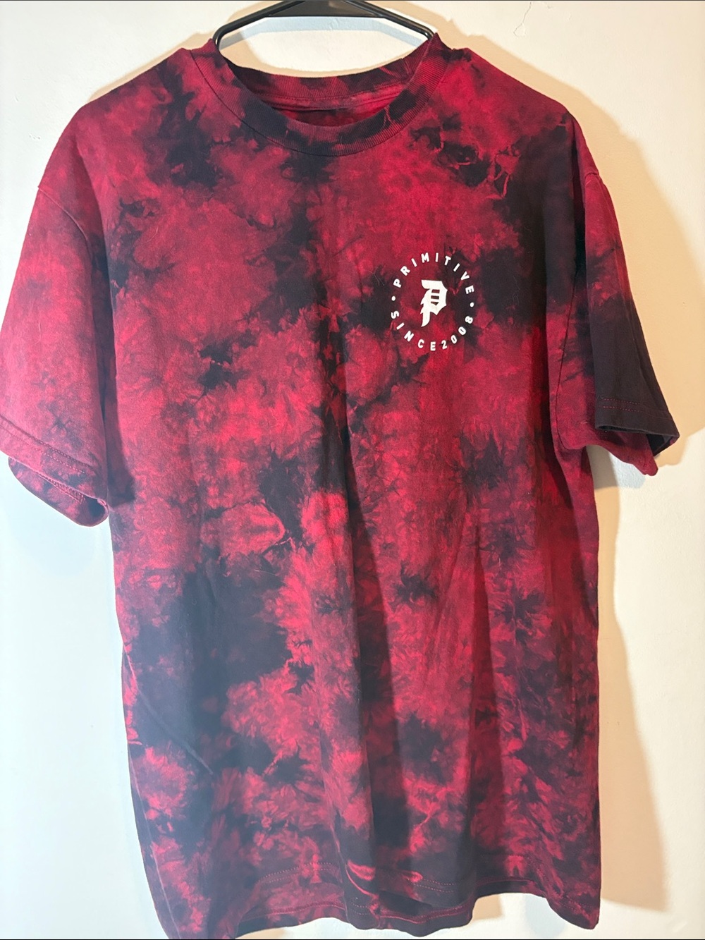 Primitive Red & Black Tie-Dye Pocket Logo Tee Size Medium